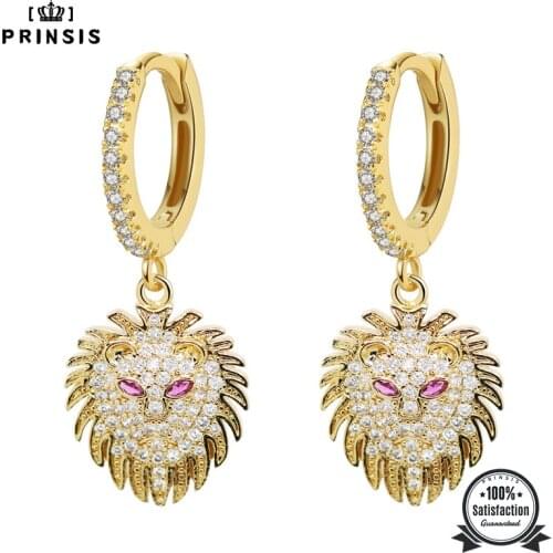 PrinSis Women Fashion Jewelry Cool Lion Earring Full CZ Stones Hoop Earrings Birthday Gift For Girls Korean Jewelry P022