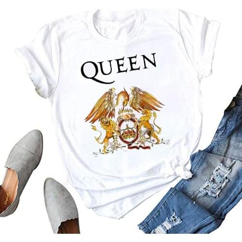 QUEEN Band Print Women Summer Vintage Tshirts O-neck Short Sleeve Oversized Tops Female Fashion Korean Style Clothes T shirt
