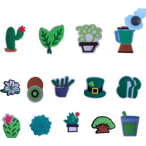 Good Quality 1pcs PVC Lovely Green Plants Shoes Accessories Kids Garden Shoe Decorations Fit DIY Wristband Croc Jibz Charm