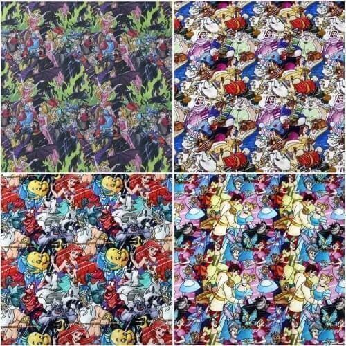 Disney Princess Prince Mermaid Cinderella Witch Lion King 100% Cotton Fabric for DIY Cloth Sheet Pillowcase Patchwork Material