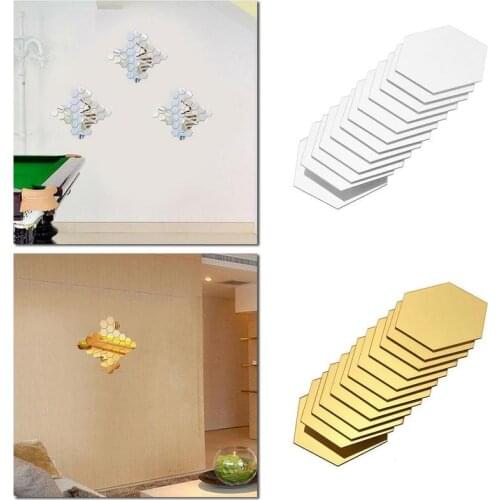 12pcs/set 3D Hexagon Acrylic Mirror Wall Stickers DIY Stickers Living Wall Art Decorative Room Stickers Mirrored B3A1
