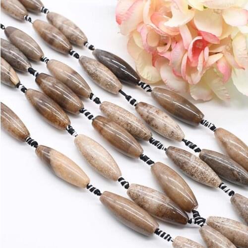 2strands/lot Natural Oval Agate Olivary Rice Dark beige Loose Beads For DIY Bracelet Necklace Jewelry Making Strand 15"