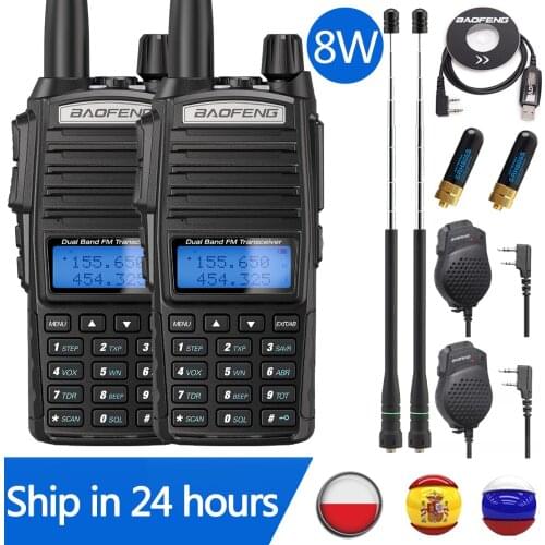 2PCS BaoFeng UV-82 Plus 8W Walkie Talkie Dual PTT Station Comunicador UV5R Ham Transceiver Dual-Band Intercom Handheld FM Radio