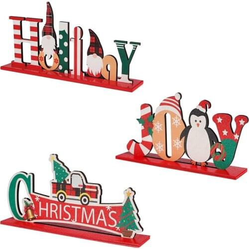 4Pcs Merry Christmas Wooden Painted Santa Desktop Decoration DIY Home Christmas Decoration Navidad 2021 New Year Gift Removable