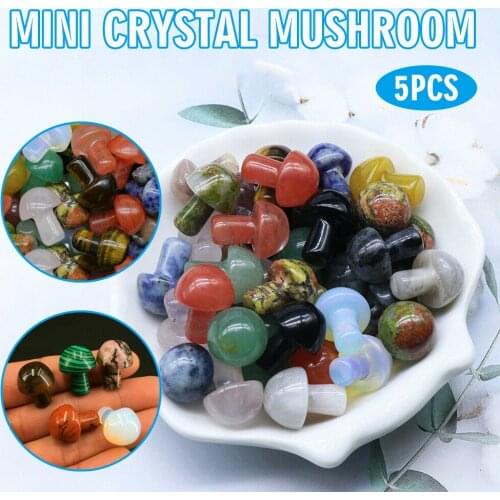 5pcs Mini Mushroom Natural Crystal Agate Jade Carved Decoration Quartz Reiki Healing Stones Hand Polished Gift Room Ornament