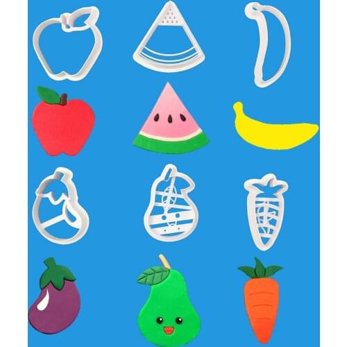 6pcs Childrens food household pattern pasta cartoon fruit and vegetable hoe mold Cake tools fondant cutter Sugarcraft Mold