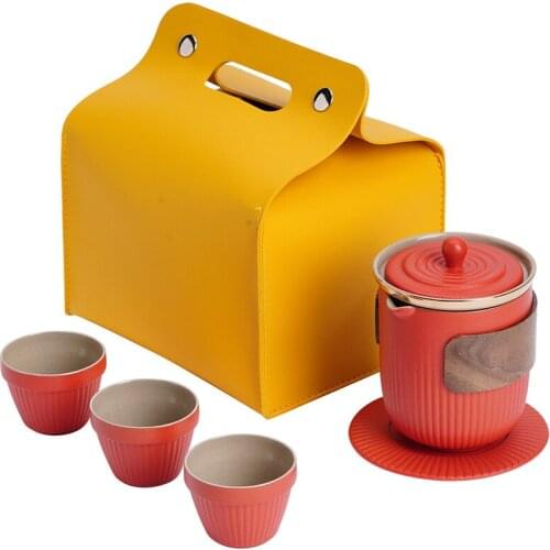 6Pcs Portable Tea Set Ceramics Four Cups With Storage Bag Outdoor Car Tea Set Nordic Style Kung Fu Tea Simple Leisure