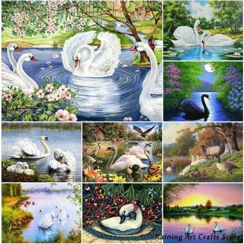 5D Diy Diamond Painting Full Round Square Drill Swan Embroidery Animal Mosaic Pictures Cross Stitch Handicraft Wall Home Decor