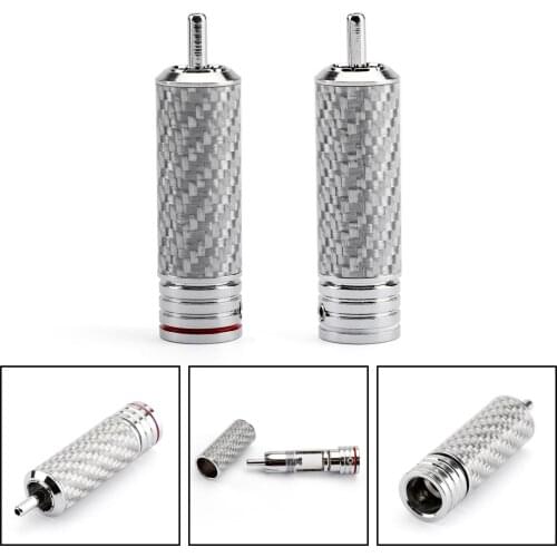 Artudatech Rhodium-Plated RCA Audio Plug Silver Carbon Fiber Speaker Connector Silver Red Jack Connector Parts