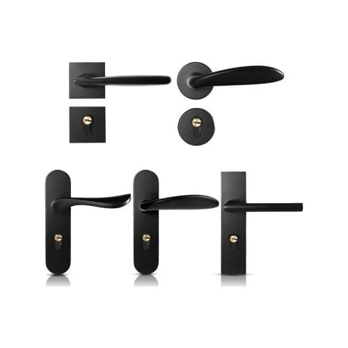 Mute Black Door Lock Aluminium Alloy Interior Door Lock Handle Modern Anti-theft Room Wood Door Lock Furniture Door Hardware