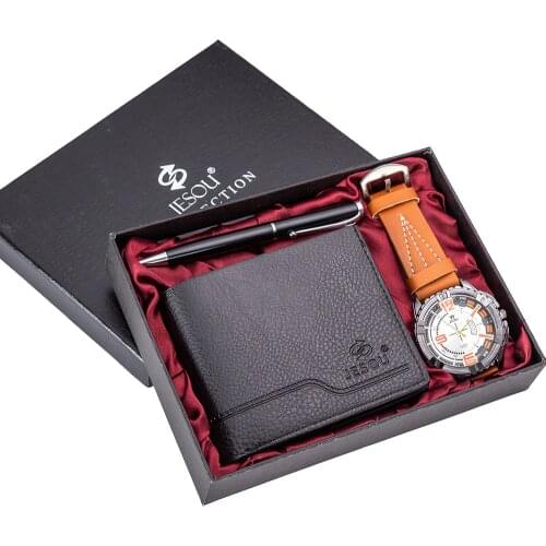 COXRY Men Watch Wallet Pen Combination Set Beautifully Packaged Leather Mens Watches Gift For Boyfriend 2019 Quartz Watches Men