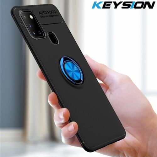 KEYSION Metal Ring Case For Samsung A21S A41 A31 A21 A11 A01 A51 A71 5G Silicone Shockproof Phone Cover for Galaxy M31 M21 M30S