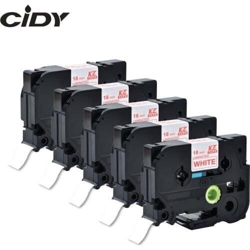 CIDY 5pcs 18mm Red on White Laminated TZe-242 TZ-242 Labeling Tape for P-Touch label brother printer TZE 242 TZE242 TZ 242