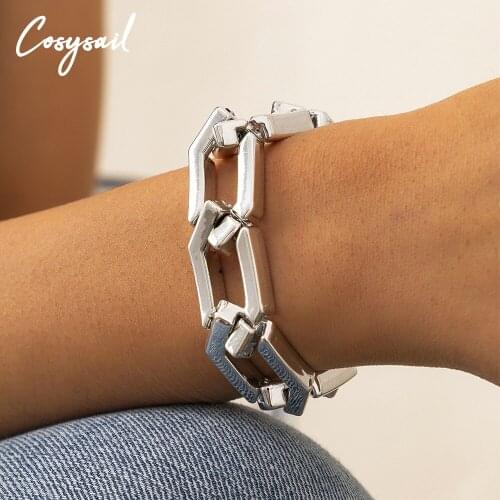 Cosysail Punk Hexagon Thick Chains Bracelets for Women Hip hop Gold Colors Chunky Chain Anklet Bracelet Party Jewelry Gift 2021