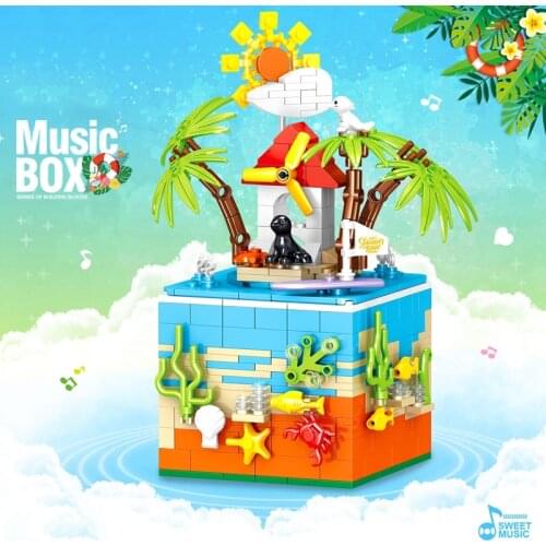 Creator Expert Music Box Friends House Sea Beach Building Blocks Creator Sea Creatures Animals Bricks Toys For Children