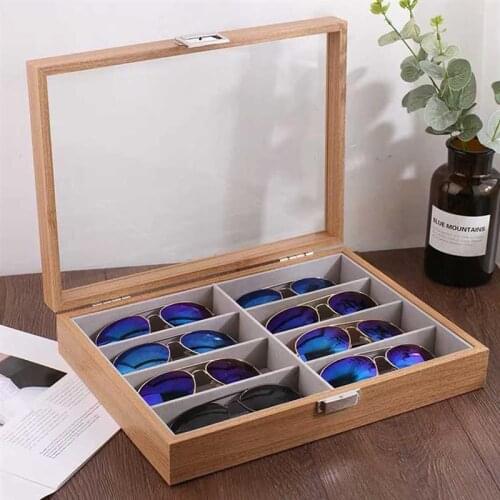 Wooden 8 Grids Glasses Storage Display Box Case Sunglasses Storage Organizer Eyeglass Display Glasses Jewelry Holder Collection