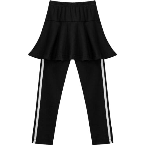 Girls Casual Gym Dancing Kids Leggings Cotton Skirted Pants Elastic Waist Stripes Leggings Running Sport Bottoms Workout Clothes