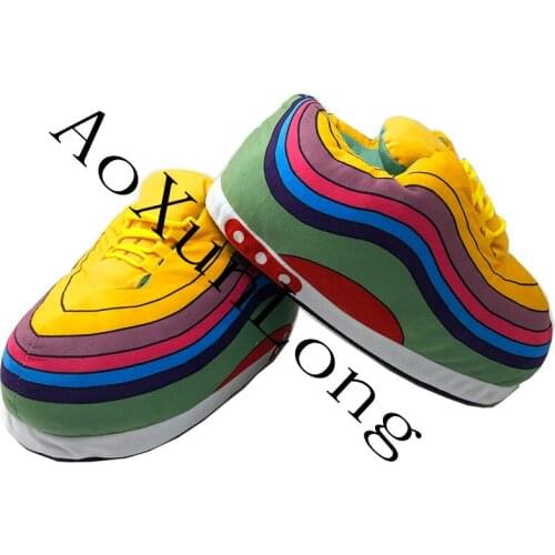 Unisex One Size 36-47 Rainbow Home Slippers Winter Warm Indoor Sliders House Floor Mens/Women Slippers