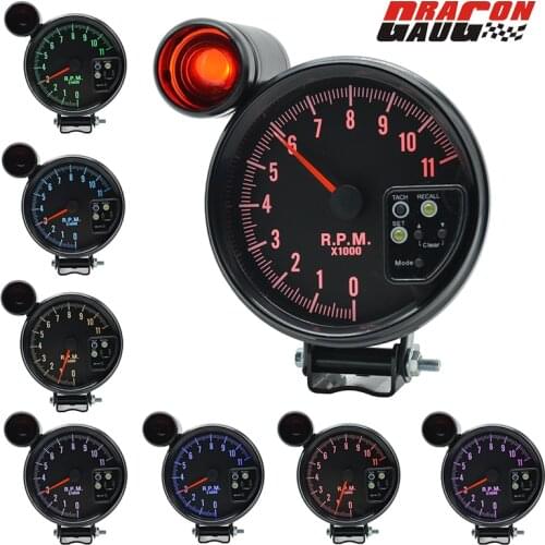 Dragon Racing Car Modification Tachometer Stepper Motor 0-11000 RPM Gauge 4/6/8 Cylinder Engine Vehicles Meter 7 Color Light
