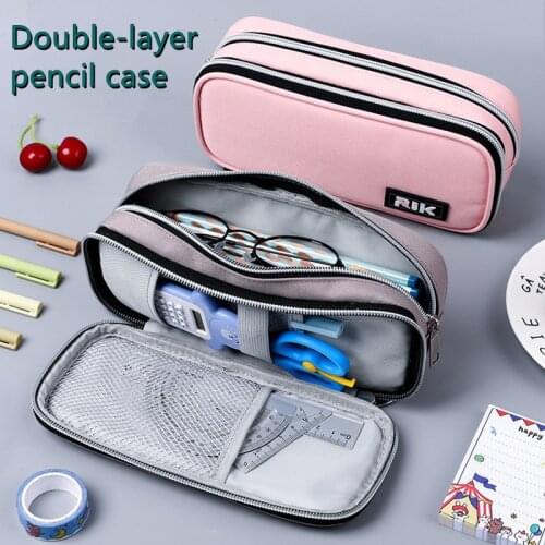 Double layer Large-capacity portable pencil case cloth canvas school student stationery box multifunctional simple pencil case