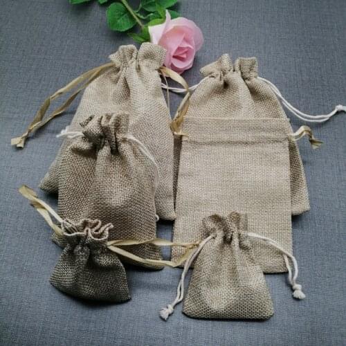 10pcs Jute Cloth Storage Bag Gift Packaging Bags Linen Sack Jute Bags Drawstring Pouch Gift Bag for Jewelry Birthday Christmas