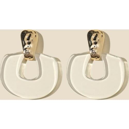 Geometric Big Transparent Acrylic Earrings For Women Girl Gold Color Pendant Clear Resin Dangle Earrings Trendy Female Jewelry