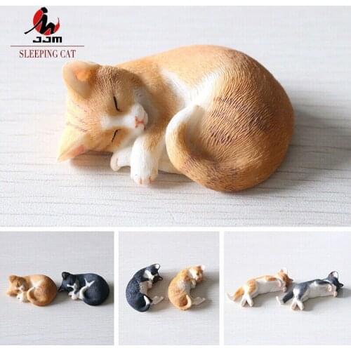 JJM Cute Sleep Cat Pet Figure Animal Model Collector Decor Kitty Toy PVC Model Educational for Children Adults Kids Gift
