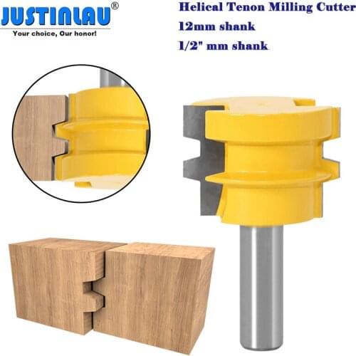 JUSTINLAU 12mm Shank Helical Tenon Milling Cutter Carbide-tipped Cutter Woodworking Machinery Parts Milling Cutters for Wood