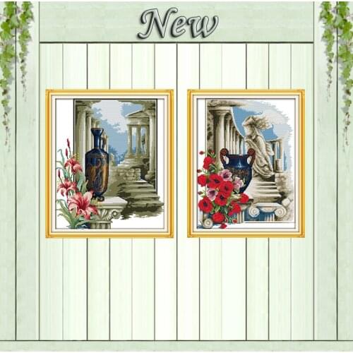 Athens feeling European palace garden painting Counted Print on canvas DMC 11CT 14CT Cross Stitch kits Needlework Sets embroider