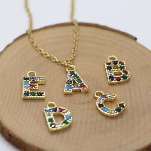 Classic Custom A-Z 26 Letters Charm Necklaces Gold Color Copper Mix Color Zircon Charm Name Pendant Choker Steel Chain Jewelry