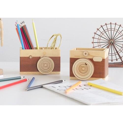 Creative Wooden Camera Storage Box Office Desktop Stationery Storage Pen Holder Personalized Decoration Small Object Storage Box