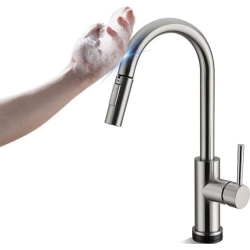 Bruhed Gold Pull Out Sensor Kitchen Faucet Sensitive Touch Control Faucet Mixer For Kitchen Touch Sensor Kitchen Mixer Tap