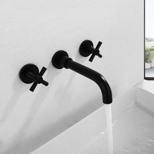 Wall mounted black plated top quality brass bathroom sink faucet Double handle cold and hot water mixer tap faucet