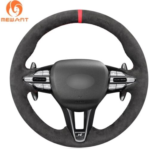 Black Alcantara Dark Gray Car Steering Wheel Cover Braid for Hyundai Veloster N 2019-2021 i30 N 2018 2019 2020