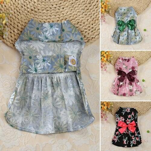 1Pc Cute Breathable Pet Dress Flower Print Dog Skirt Dog Costume Princess Cloth Spring Summer Sundress Foe Puppy