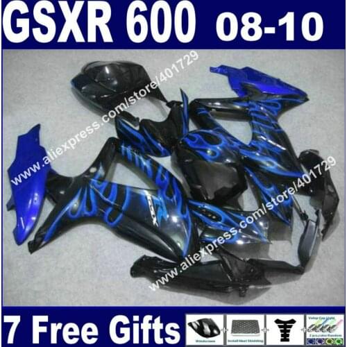 Motorcycle Fairings for SUZUKI 2008 2009 2010 GSXR 600 750 K8 new GSXR600 GSXR750 black blue flames 08 09 10 set 7 gift XR94