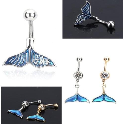 2021 latest fashion medical steel hypoallergenic oil drop golden mermaid belly button ring fish tail belly button button