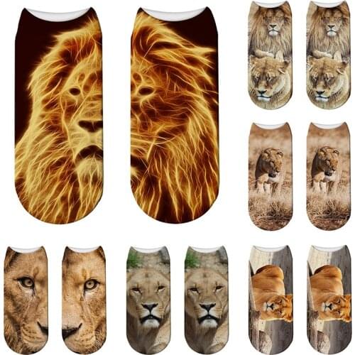 New 3D Printed Animal Socks Funny Lion Elastic Summer Socks Unisex Cotton Low Ankle Socks Kawaii Children Gift Socks носки