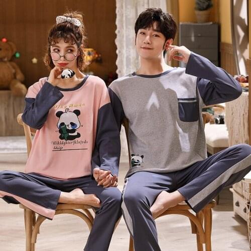 SLPBELY Couple Pajamas Set Sleepsuit Spring Lovely Cartoon Casual Long Sleeve Women And Men Pyjamas Lovers Homewear Homesuit