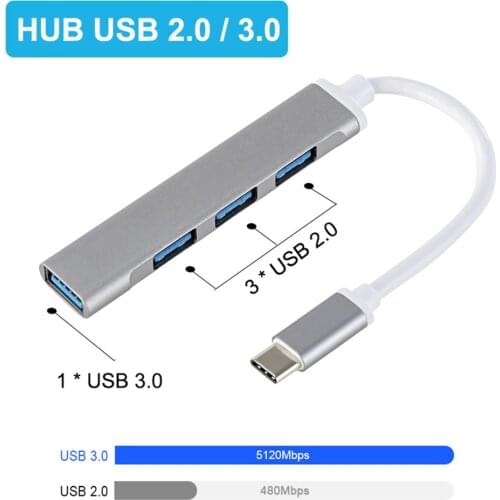 Portable USB Type C HUB Extender Adapter 4 Ports Multi Splitter USB 3.0 USB 2.0 Adapter TF SD Reader for Computer Laptop PC