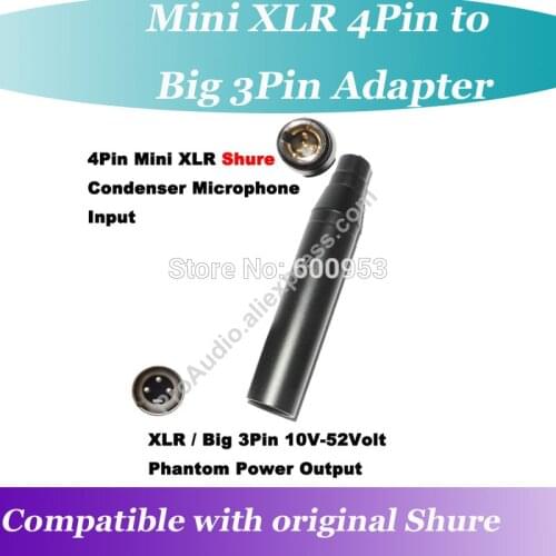 Professional TA4F 4Pin Mini XLR to Big 3Pin Male XLR Phantom Power 48V Adapter adaptor for original Shure Microphone