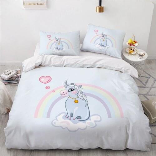 Luxury 3D Bedding Set Comforter Quilt Cover King King Queen Double Single Size Unicorn Cartoon Design Custom Bedclothes
