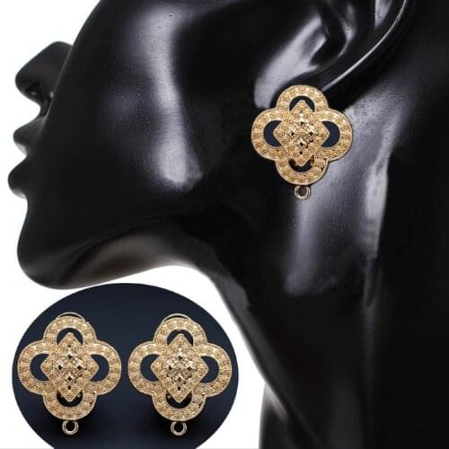 Indonesian Chile Earrings Post with Loop Hanger Connectors Filigree Four 4 Leaf Clover Flower Metal DIY Clip Earrings Findings