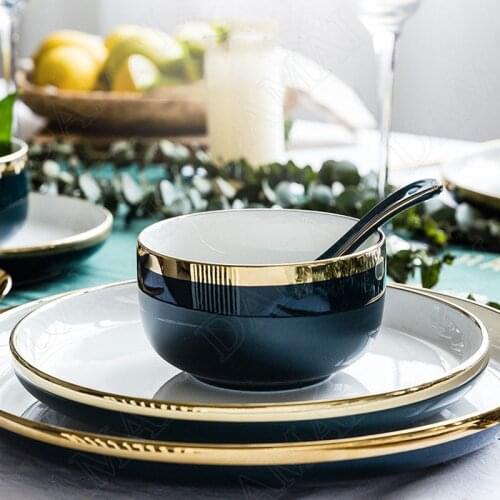 Golden Edging Ceramics Plate Dining Table Main Course Dish Western Restaurant Serving Tray Dessert Trays Kitchen Tableware Set