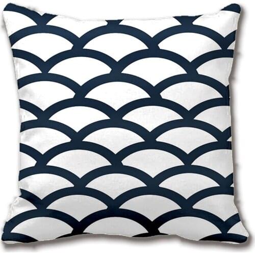 Navy Blue And White Scallop Pattern Pillow Decorative Cushion Cover Pillow Case Customize Gift By Lvsure For Car Sofa Pillowcase