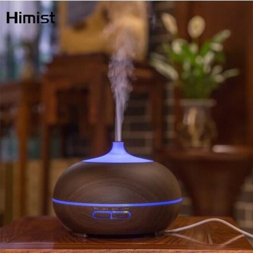 300ml Ultrasonic Air Humidifier Aroma Essential Oil Diffuser with Wood Grain 7 Color Changing LED Lights for Home Office
