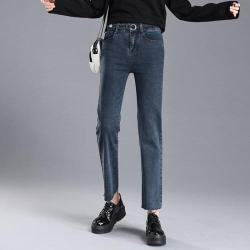 2020 Autumn Womens High Waist New Jeans Slim and Loose Wide-leg Pants Ankle Length Straight Leg Pants Woman Streetwear