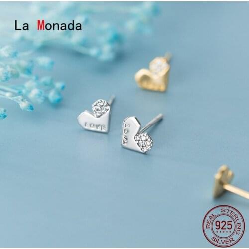 La Monada Heart Letter Woman Earrings Silver Korean Small Stud Earrings Female Silver 925 Jewelry Women Earrings Minimalist Girl