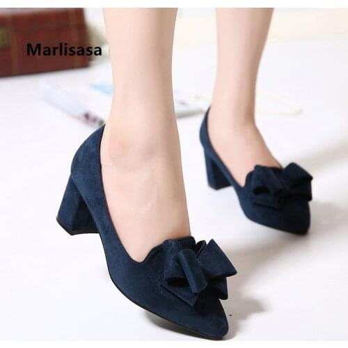 Marlisasa Zapatos Dama Women Fashion Navy High Heel Shoes for Office Ladies Casual Black Bow Tie Party High Heel Pumps H5750