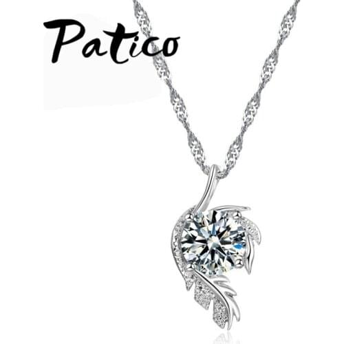 Trendy CZ Crystal Leaves Feather Design Pendant Necklace Jewelry For Women 925 Sterling Silver Best Party Bijoux Gifts